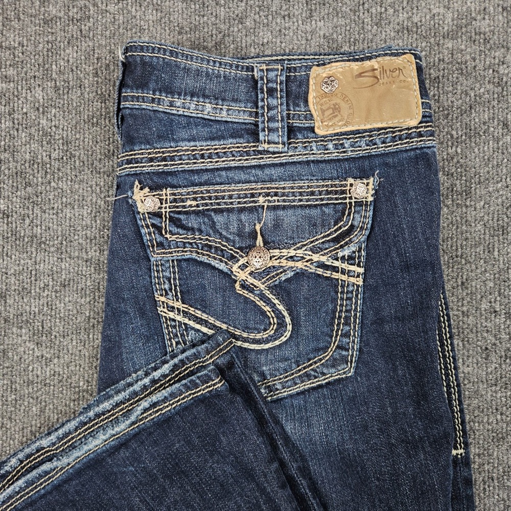 Silver Suki Surplus Bootcut Jeans Women's 33 Dark Wash Mid Rise Flap Pocket Blue
